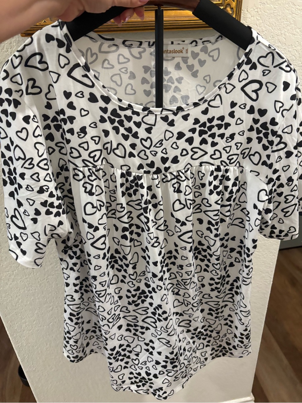 Hearts Print Short Sleeve Blouse - White/Black - MONTASLOOK